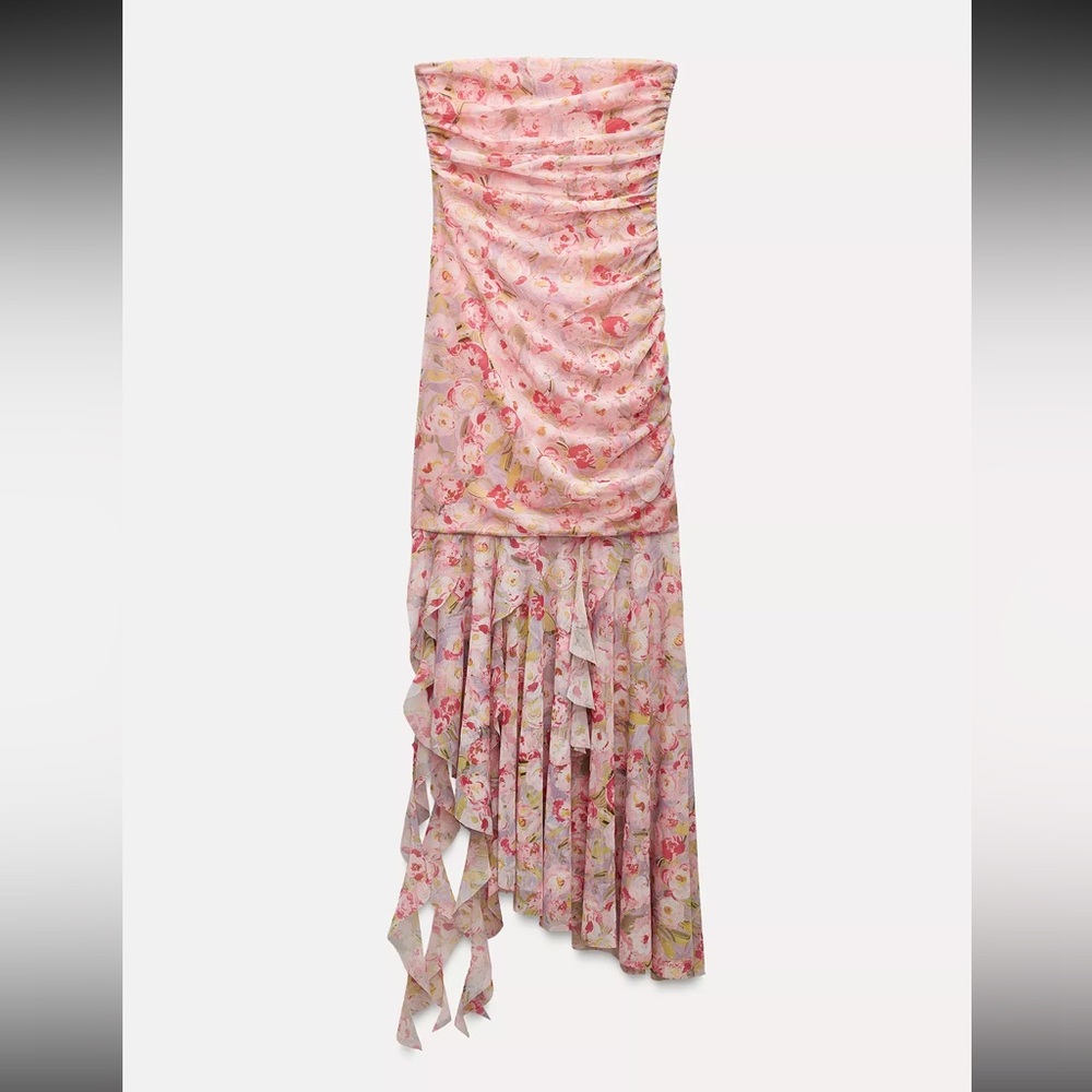 Zara Pink Floral Midi Dress